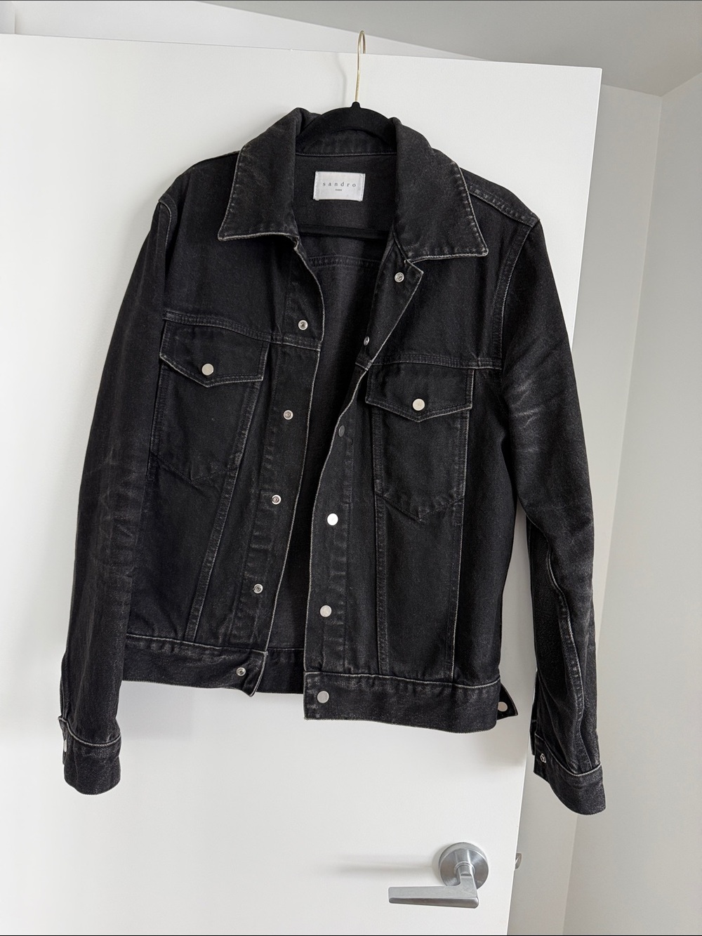 Sandro Black Denim Jacket with Silver Buttons - Picture 1 of 1